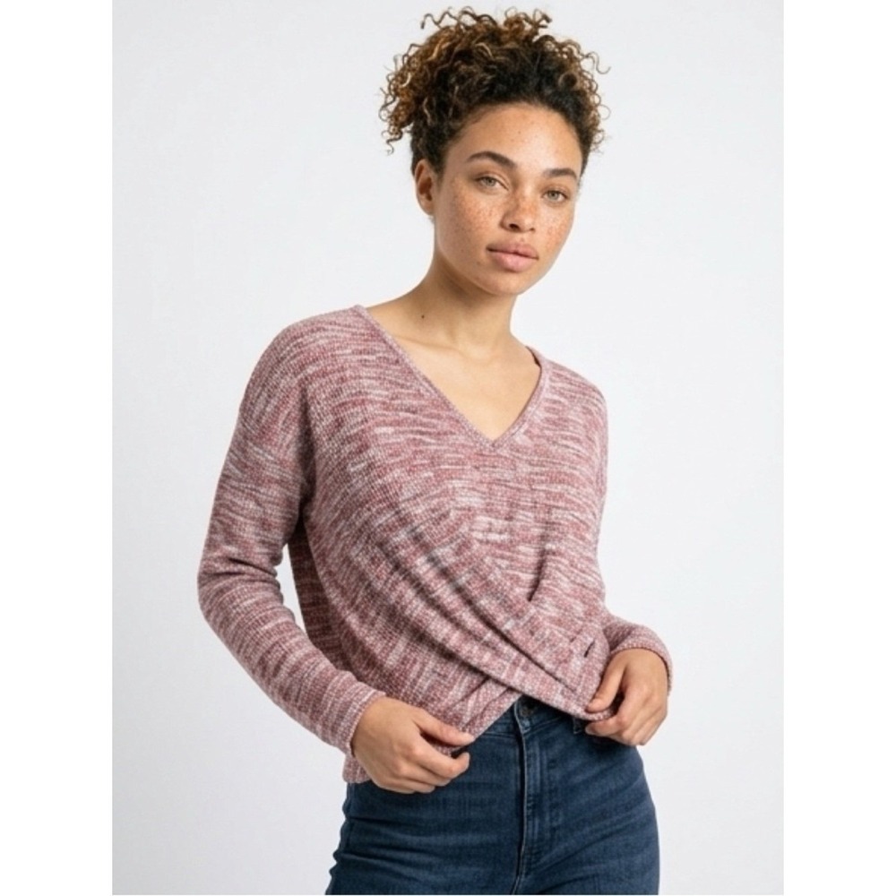 Cleangirl Balletcore soft girl pink & White Tweed LS Shirt XS Cross Front V Neck
